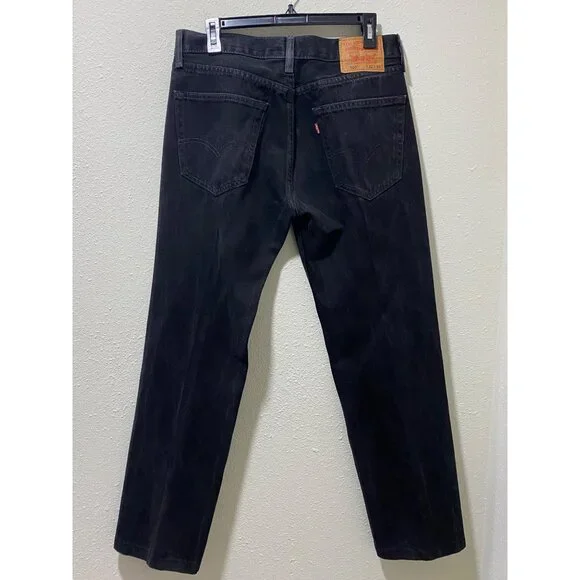 Levi's 505 Straight Fit Jeans Mens 32x34 Black Denim Regular Straight Leg - Picture 8 of 9